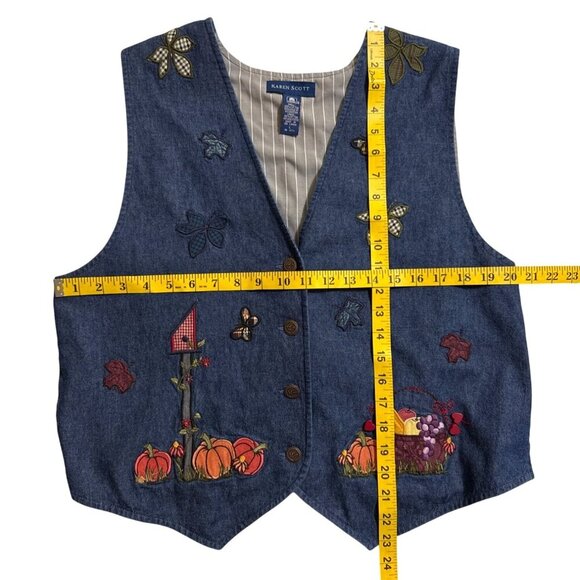 Karen Scott Women's Autumn Fall Vest Denim Harvest Pumpkins Flowers Size Large - Picture 8 of 11